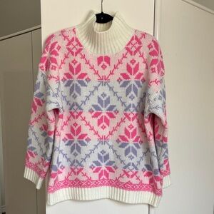 Lyla & Luxe Cream Pink Multi-Pattern Turtleneck Sweater